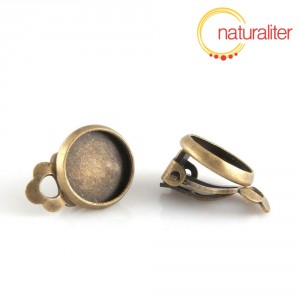 Klipsové náušnice s lůžkem 10mm starobronz, 2ks Klipsové náušnice s lůžkem 10mm starobronz, 2ks