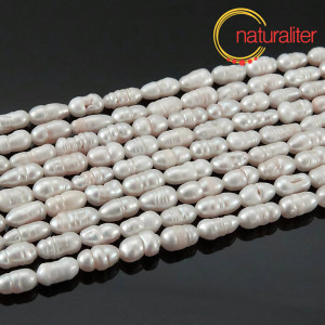 Říční perly rýžové bílé, 8x4 mm, B, návlek 36cm Říční perly rýžové bílé, 8x4 mm, B, návlek 36cm