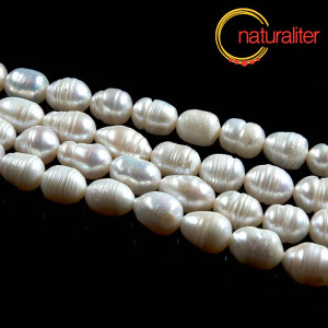 Říční perly rýžové bílé, 10-12 mm, B, návlek 34cm