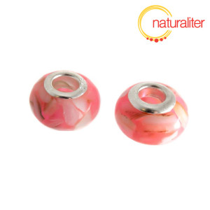 Výprodej - Korálek perleťový velký průvlek růžový 14mm