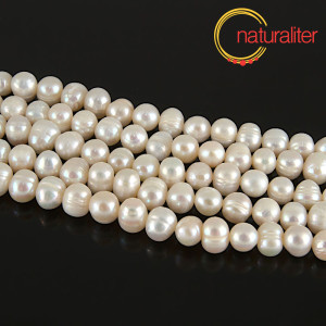 Říční perly bramborové bílé, 7-8mm, A, návlek 33cm