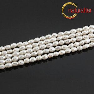 Říční perly rýžové bílé, drobné 5x3mm, AAA, návlek 17,5cm