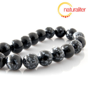 Vločkový obsidián korálky, 12 mm, šňůra 37cm
