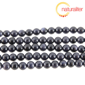 Goldstone, aventurínové sklo modré - korálky 6mm, návlek 38cm