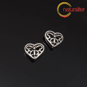 Korálek srdce s motýlkem - starostříbro, 10x12mm, 2ks